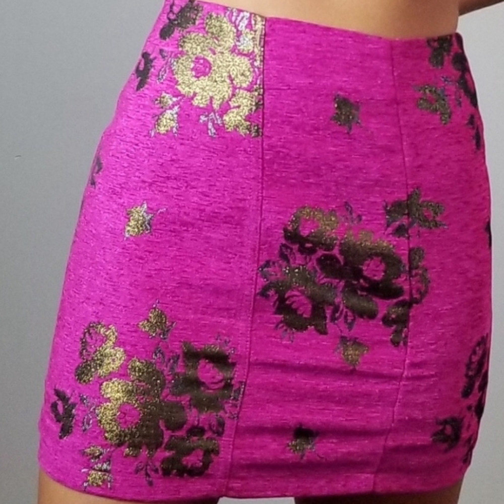 Free People Gold Stencil Mini Skirt